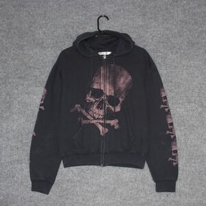 Hot Leathers Skull Crossbones Zip Up Hoodie Sweatshirt Kids Large Black Y2K